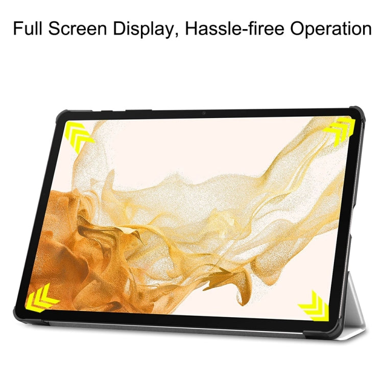 For Samsung Galaxy Tab S9+ JUNSUNMAY Custer Painted 3-Fold Stand Leather Smart Tablet Case(Lazy Cat)