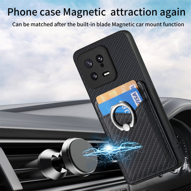 For Xiaomi 13 Carbon Fiber Card Wallet Ring Holder Phone Case(Black) - 13 Cases by PMC TechLife | Online Shopping South Africa | PMC TechLife | Buy Now Pay Later Mobicred