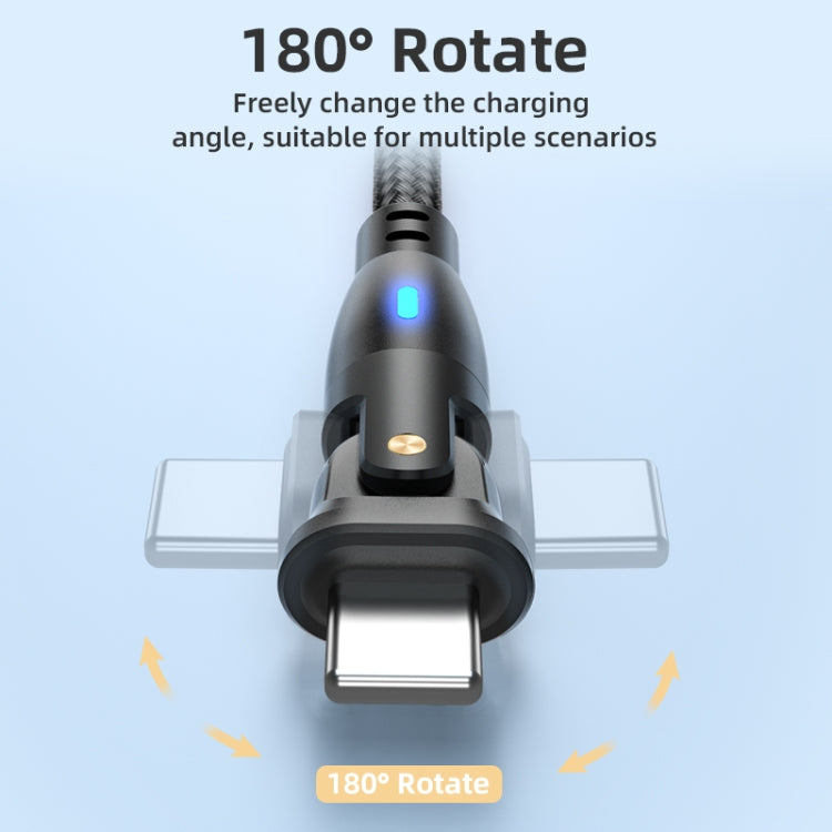 ENKAY 180 Degrees Rotating USB to 8 Pin Charging Data Cable with LED Light, Length:1m(Black)