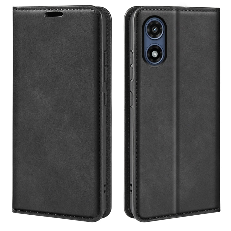 For Motorola Moto G Play 2024 Retro-skin Magnetic Suction Leather Phone Case(Black)