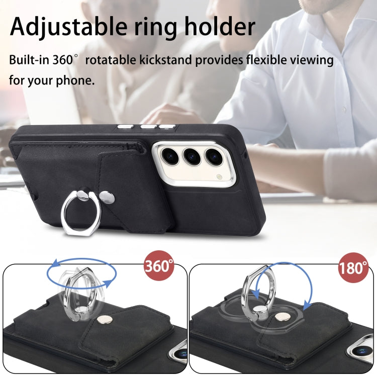 For Samsung Galaxy S23 5G Electroplating Skin-feel Leather Ring Card Wallet Phone Case(Black) - Galaxy S23 5G Cases by PMC TechLife | Online Shopping South Africa | PMC TechLife