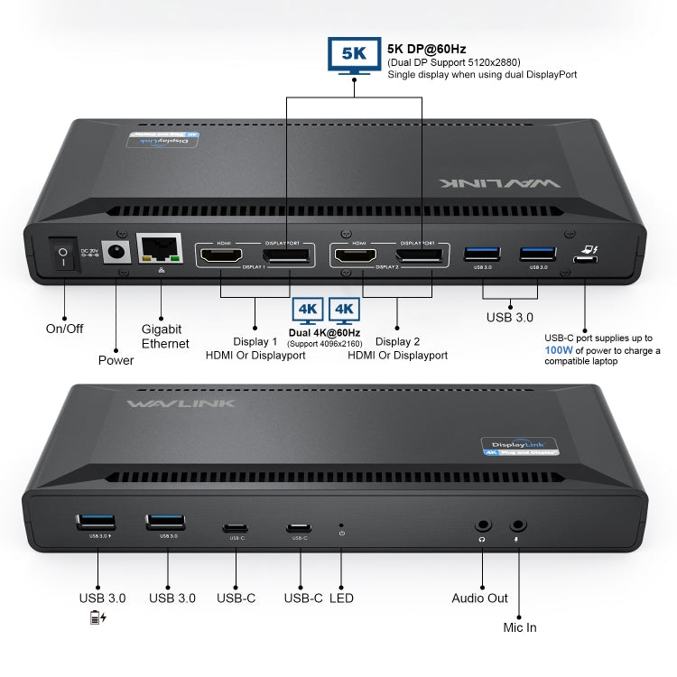 Wavlink UG69PD2 Dual 4K Fast Charging Integrated Docking Station, Plug:AU Plug - free shipping - PMC Jewellery - Order now!