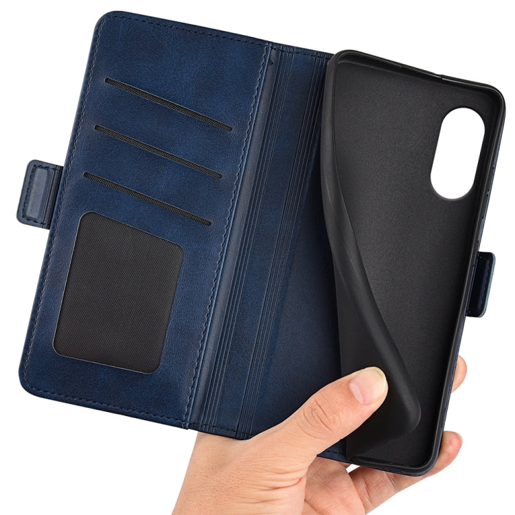 For Motorola Moto G Play 2024 Dual-side Magnetic Buckle Horizontal Flip Leather Phone Case(Dark Blue)