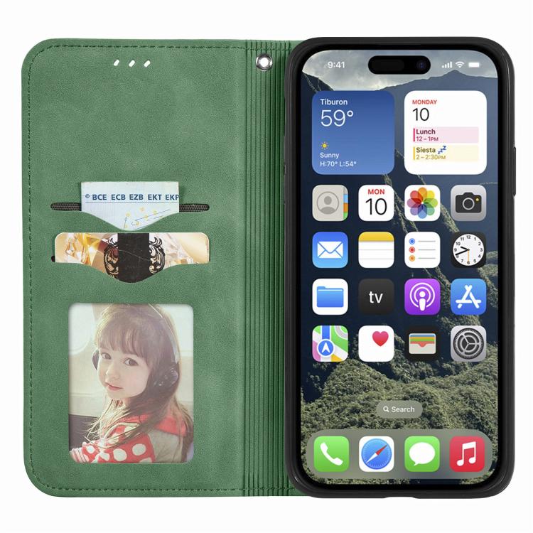 For iPhone 16e Retro Skin Feel Magnetic Flip Leather Phone Case(Green) - iPhone 16e Cases by PMC Jewellery | Online Shopping South Africa | PMC Jewellery | Buy Now Pay Later Mobicred