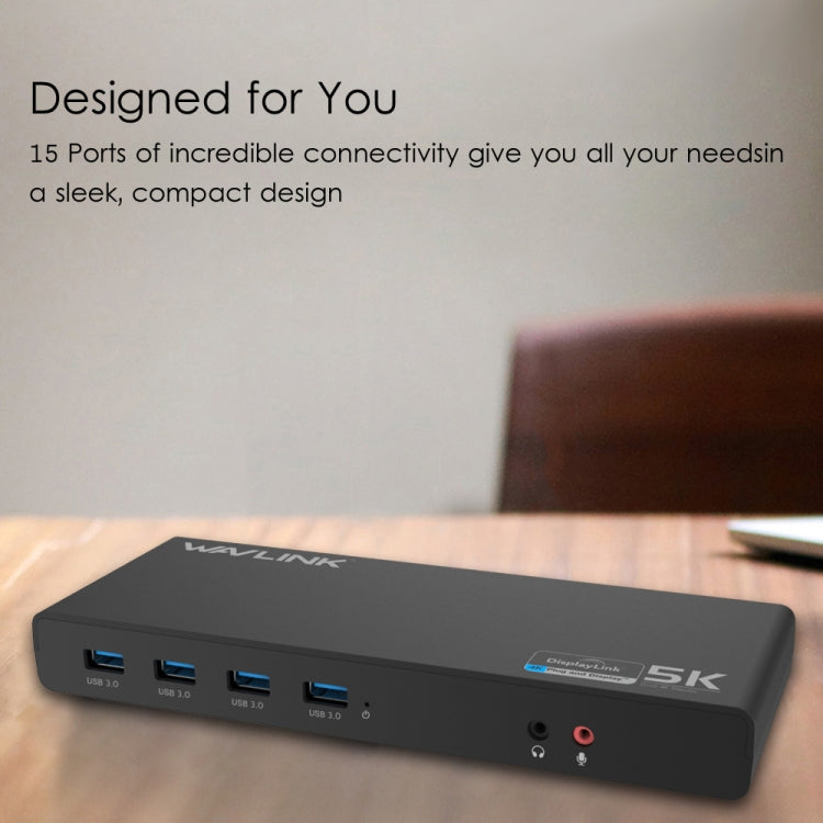 Wavlink UG69DK1 5K Type-C Dual Display USB 3.0 Video Gigabit Ethernet HDMI Docking Station, Plug:UK Plug