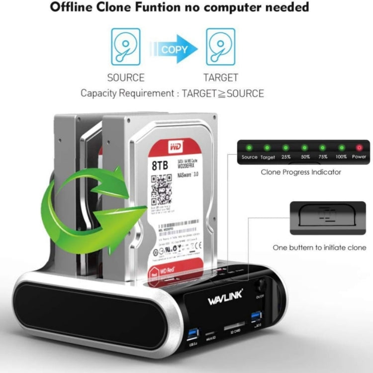 Wavlink ST336A SSD HDD Fast Offline Clone SATA USB 3.0 External Hard Drive Case(AU Plug)