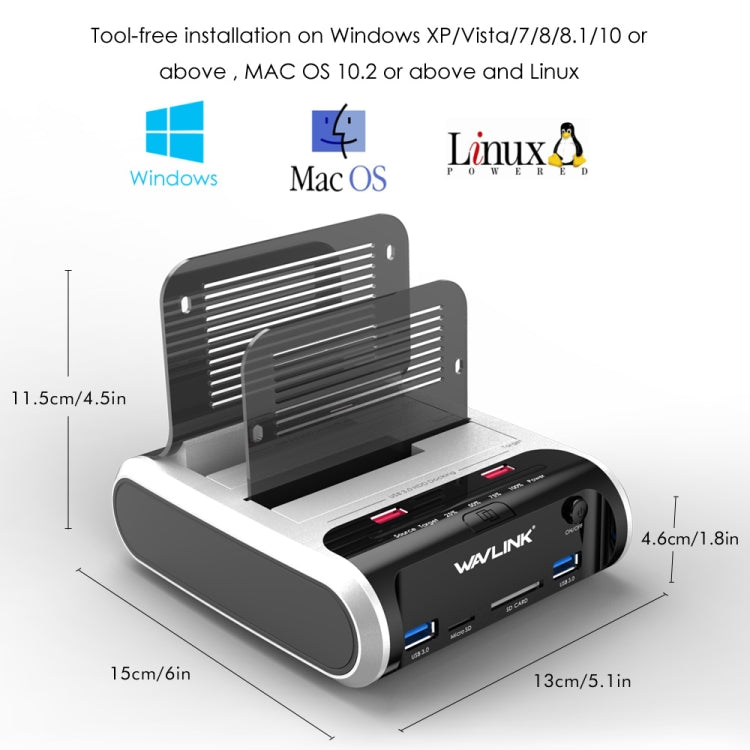 Wavlink ST336A SSD HDD Fast Offline Clone SATA USB 3.0 External Hard Drive Case(UK Plug)