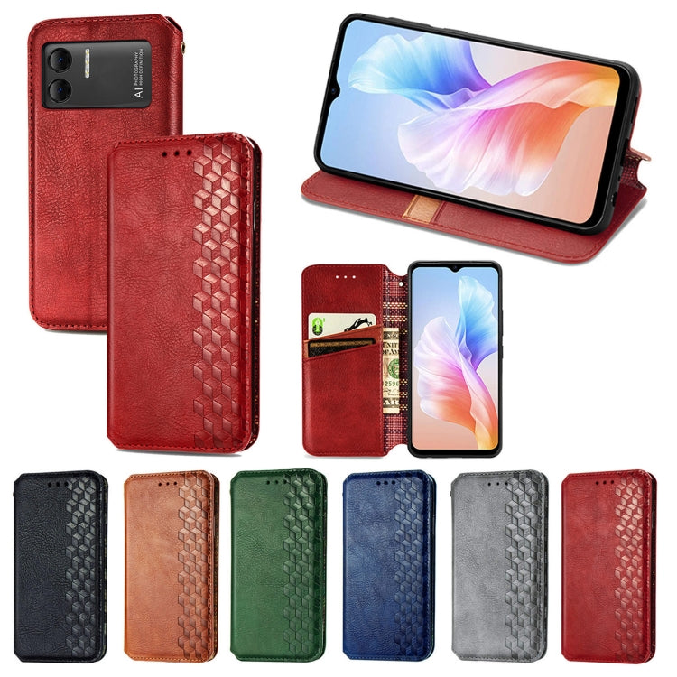 For DOOGEE X98 Pro / X98 Cubic Grid Pressed Magnetic Leather Phone Case(Red) - Doogee Cases by PMC TechLife | Online Shopping South Africa | PMC TechLife | Buy Now Pay Later Mobicred