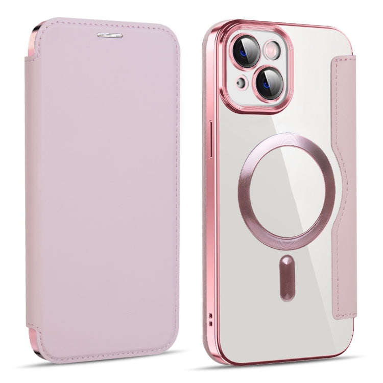 For iPhone 15 Shield MagSafe RFID Anti-theft Leather Phone Case(Pink)