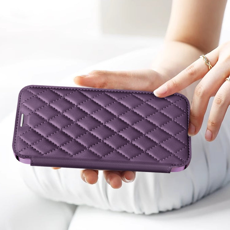 For Samsung Galaxy S23 Ultra 5G Shield Magsafe RFID Anti-theft Rhombus Leather Phone Case(Purple)