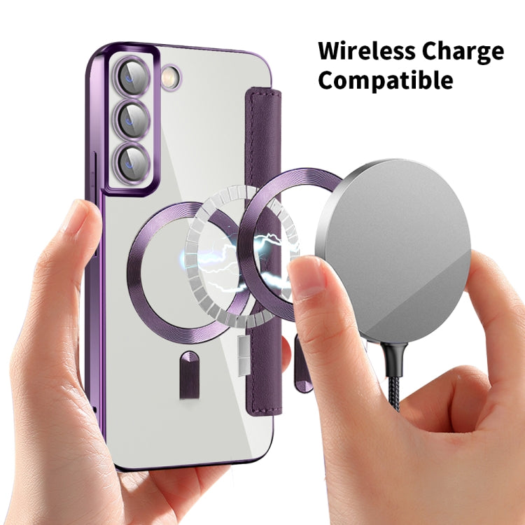 For Samsung Galaxy S23 Ultra 5G Shield Magsafe RFID Anti-theft Rhombus Leather Phone Case(Purple)