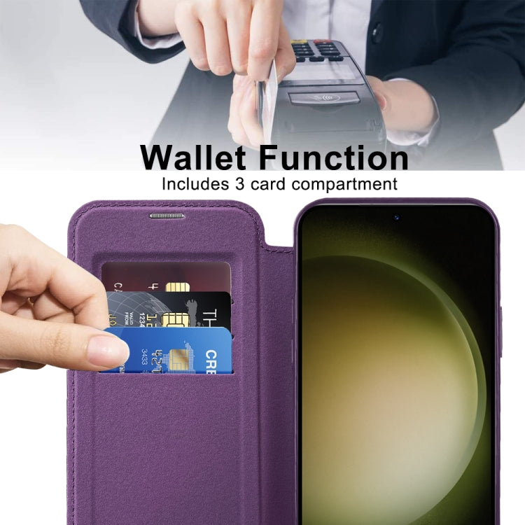 For Samsung Galaxy S23 Ultra 5G Shield Magsafe RFID Anti-theft Rhombus Leather Phone Case(Purple)