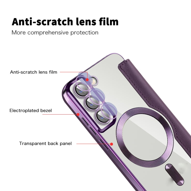 For Samsung Galaxy S23 Ultra 5G Shield Magsafe RFID Anti-theft Rhombus Leather Phone Case(Purple)