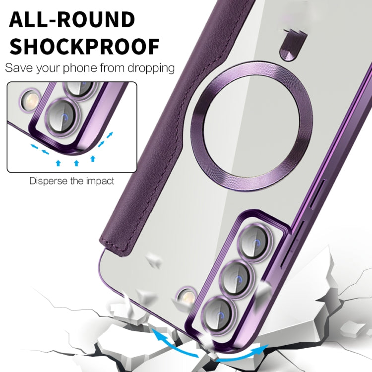 For Samsung Galaxy S23 Ultra 5G Shield Magsafe RFID Anti-theft Rhombus Leather Phone Case(Purple)