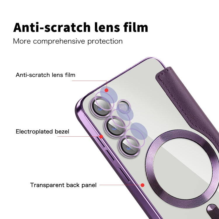 For Samsung Galaxy S25+ 5G Shield MagSafe RFID Anti-theft Rhombus Leather Phone Case(Purple)