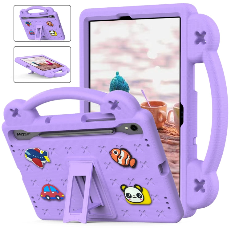 For Samsung Galaxy Tab S9 X710/X716B Handle Kickstand Children EVA Shockproof Tablet Case(Light Purple)