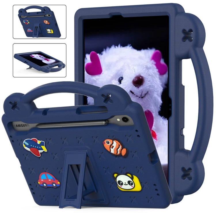 For Samsung Galaxy Tab S9 X710/X716B Handle Kickstand Children EVA Shockproof Tablet Case(Navy Blue)