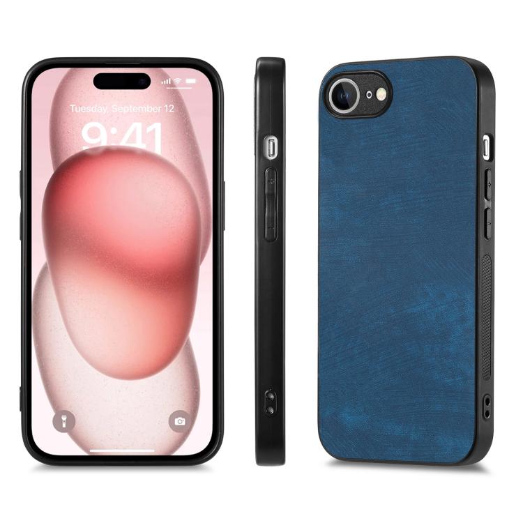 For iPhone 16e Vintage Leather PC Back Cover Phone Case(Blue)