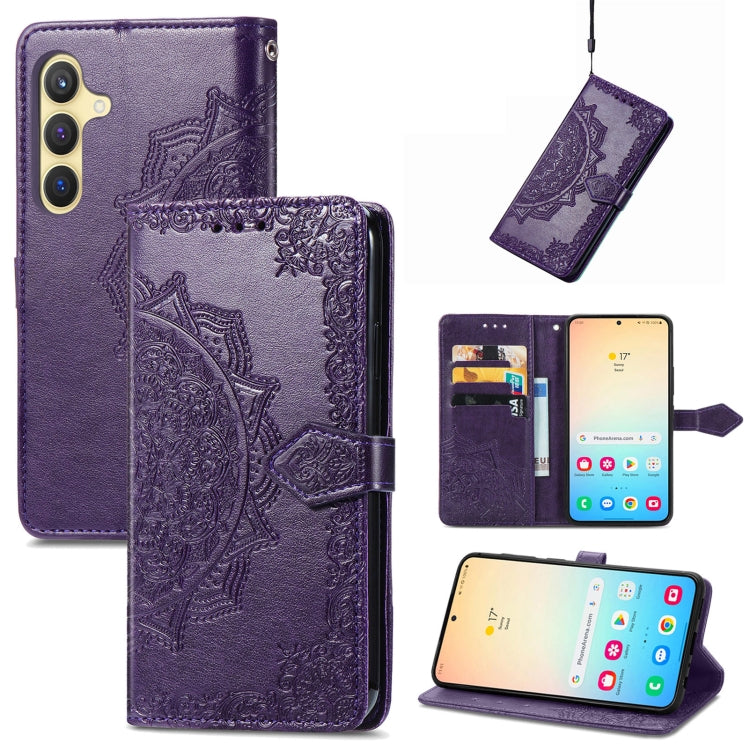 For Samsung Galaxy S25+ 5G Mandala Flower Embossed Leather Phone Case(Purple)