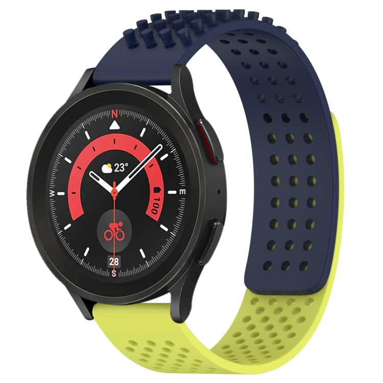 For Samsung Galaxy Watch 5 Pro 45mm 20mm Holes Breathable 3D Dots Silicone Watch Band(Midnight Blue+Lime Green)