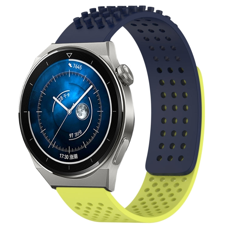For Huawei Watch GT3 Pro 46mm 22mm Holes Breathable 3D Dots Silicone Watch Band(Midnight Blue+Lime Green)
