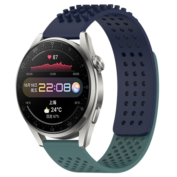 For Huawei Watch 3 Pro 22mm Holes Breathable 3D Dots Silicone Watch Band(Midnight Blue+Olive Green)