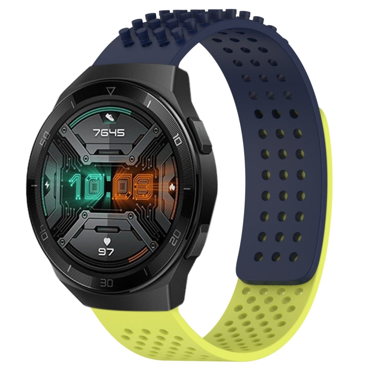 For Huawei Watch GT 2E 22mm Holes Breathable 3D Dots Silicone Watch Band(Midnight Blue+Lime Green)