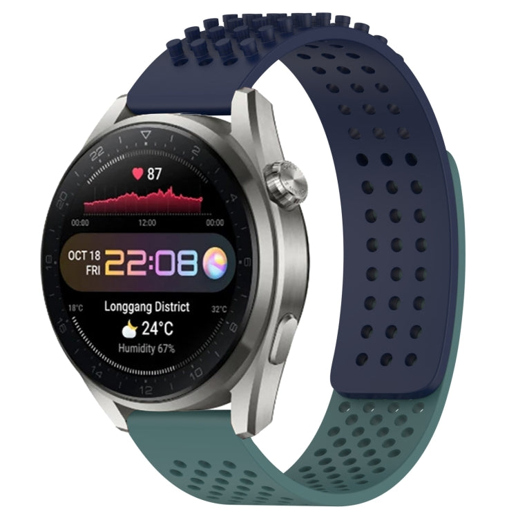 For Huawei Watch 3 Pro New 22mm Holes Breathable 3D Dots Silicone Watch Band(Midnight Blue+Olive Green)