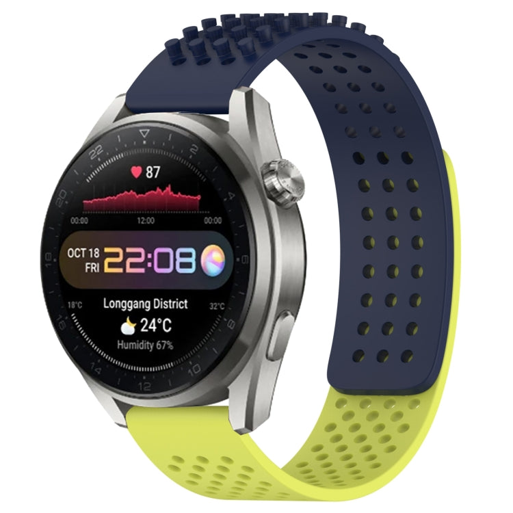 For Huawei Watch 3 Pro New 22mm Holes Breathable 3D Dots Silicone Watch Band(Midnight Blue+Lime Green)