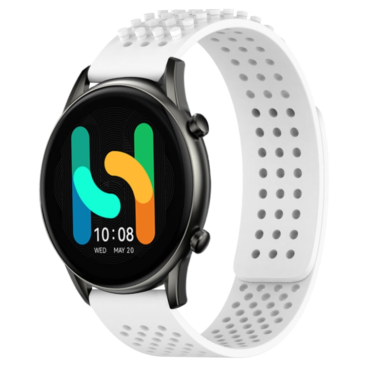 For Xiaomi Haylou RT2 LS10 22mm Holes Breathable 3D Dots Silicone Watch Band(White)