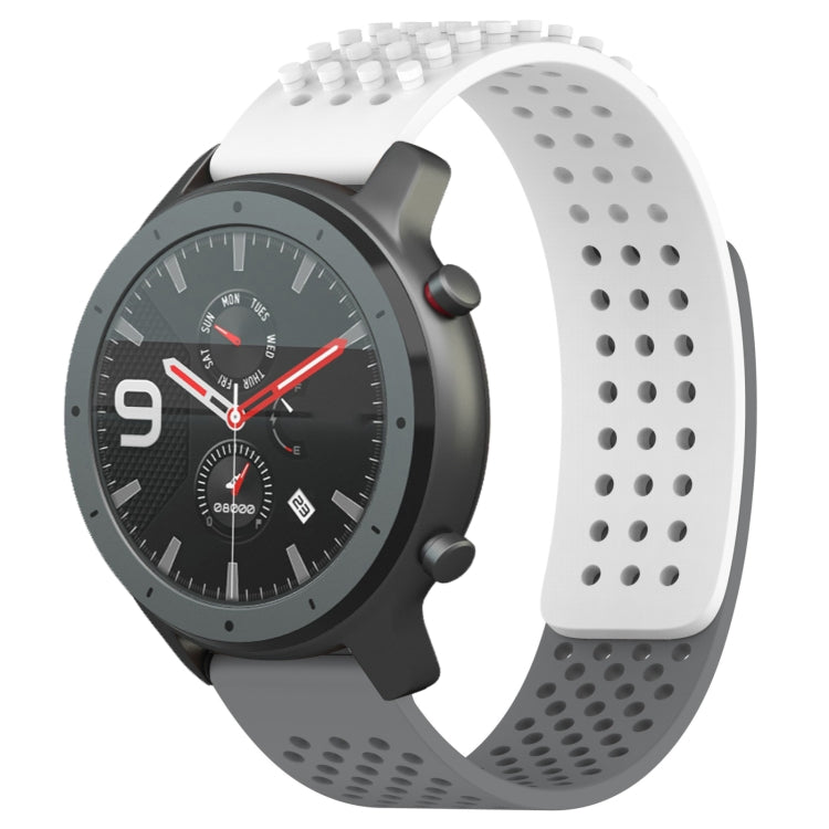 For Amazfit GTR 47mm 22mm Holes Breathable 3D Dots Silicone Watch Band(White+Grey)