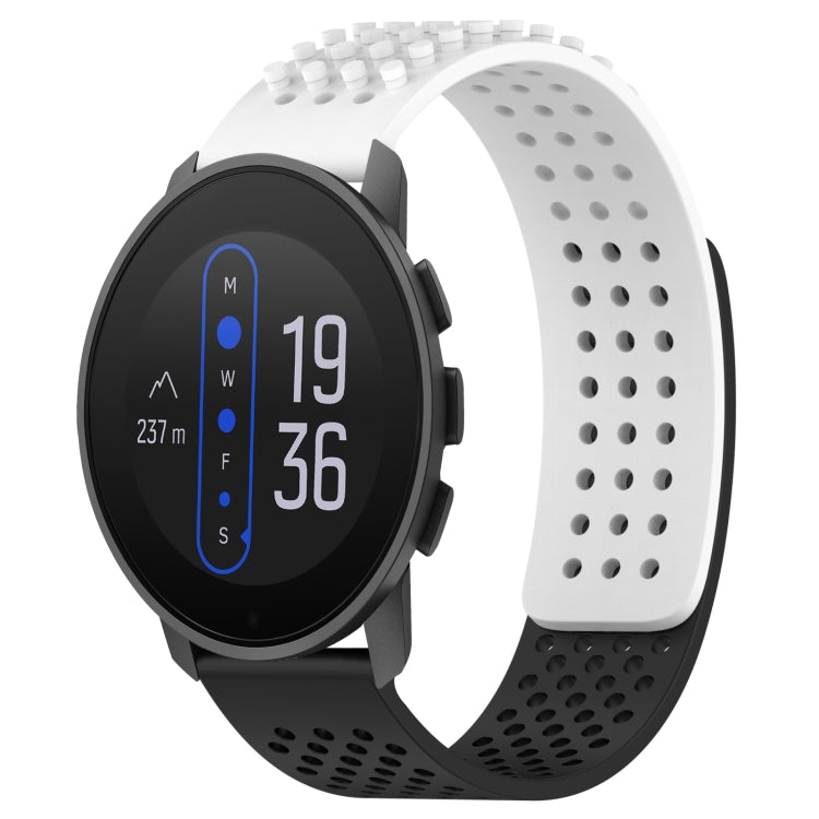 For SUUNTO 9 Peak 22mm Holes Breathable 3D Dots Silicone Watch Band(White+Black)