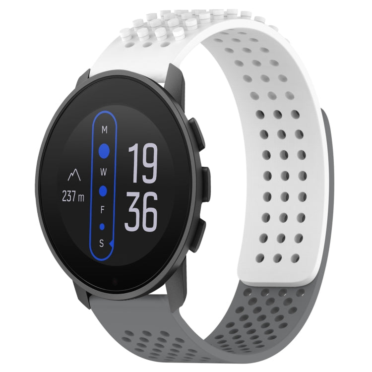 For SUUNTO 9 Peak 22mm Holes Breathable 3D Dots Silicone Watch Band(White+Grey)