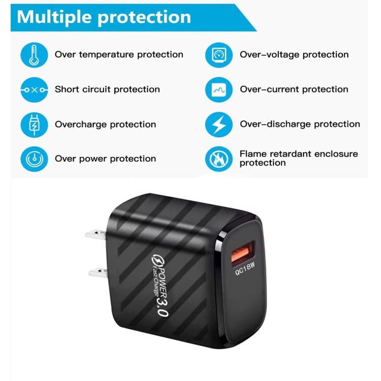 TE-005 QC3.0 18W USB Fast Charger with 1m 3A USB to 8 Pin Cable, US Plug(White) - free shipping - PMC Jewellery - Order now!