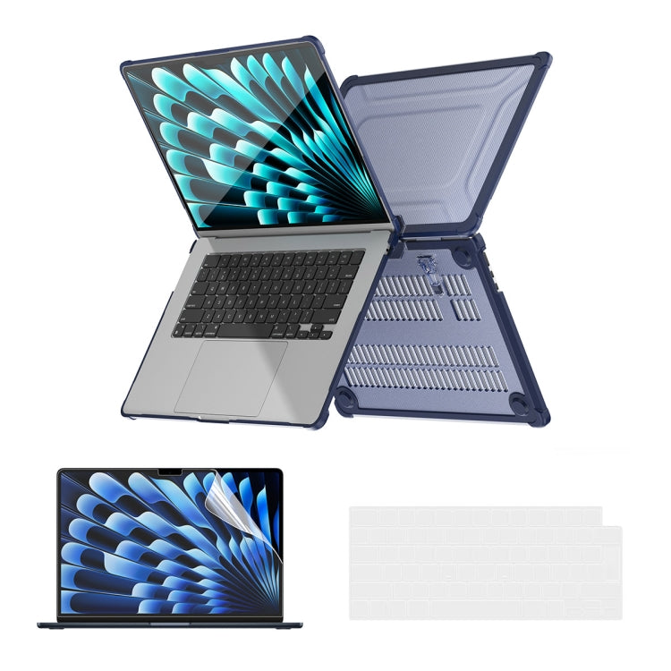 For MacBook Air 15.3 A2941/M3 2024 A3114 ENKAY Hat-Prince 3 in 1 Protective Bracket Case Cover Hard Shell with TPU Keyboard Film / PET Screen Protector, Version:EU(Dark Blue)