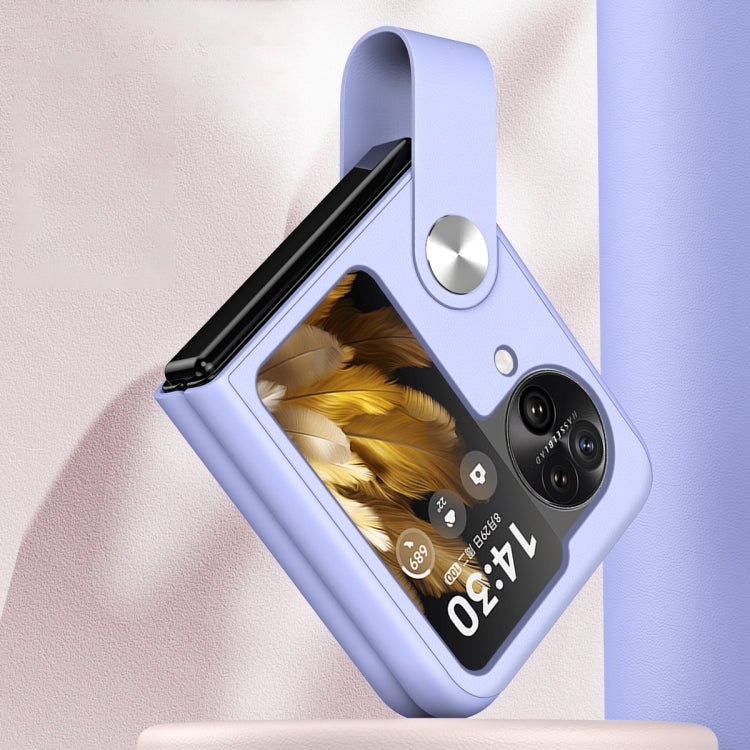 For OPPO Find N3 Flip Hand Strap Plain Leather Phone Case(Purple)