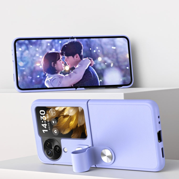 For OPPO Find N3 Flip Hand Strap Plain Leather Phone Case(Purple)