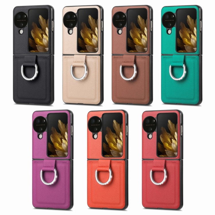 For OPPO Find N3 Flip Litchi PU Diamond-encrusted Ring Phone Case(Black) - Find N3 Flip Cases by PMC TechLife | Online Shopping South Africa | PMC TechLife