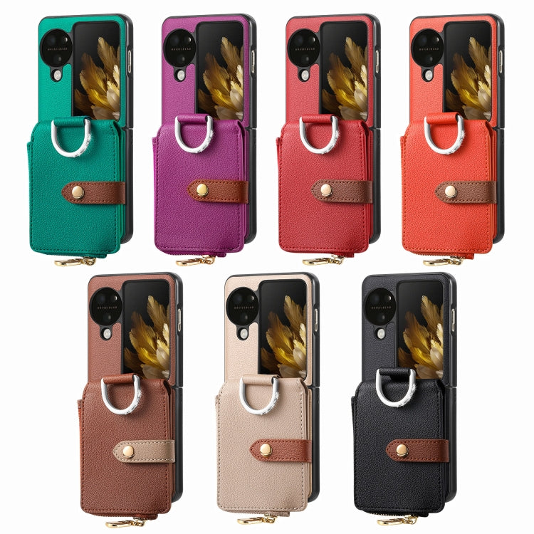 For OPPO Find N3 Flip Vertical Flip Zipper Wallet Ring Leather Phone Case(Green) - Find N3 Flip Cases by PMC TechLife | Online Shopping South Africa | PMC TechLife | Buy Now Pay Later Mobicred