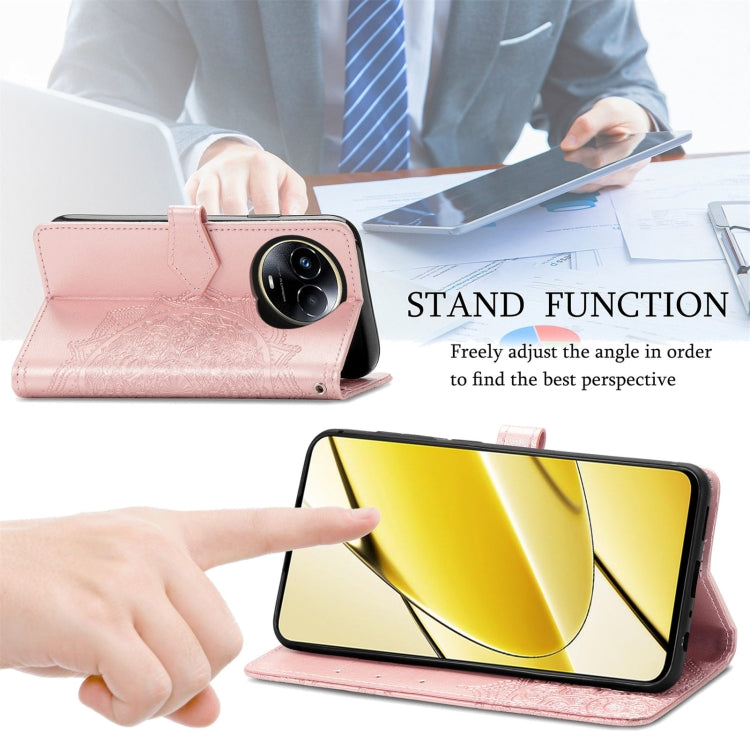 For Realme 11 5G Mandala Flower Embossed Leather Phone Case(Rose Gold)