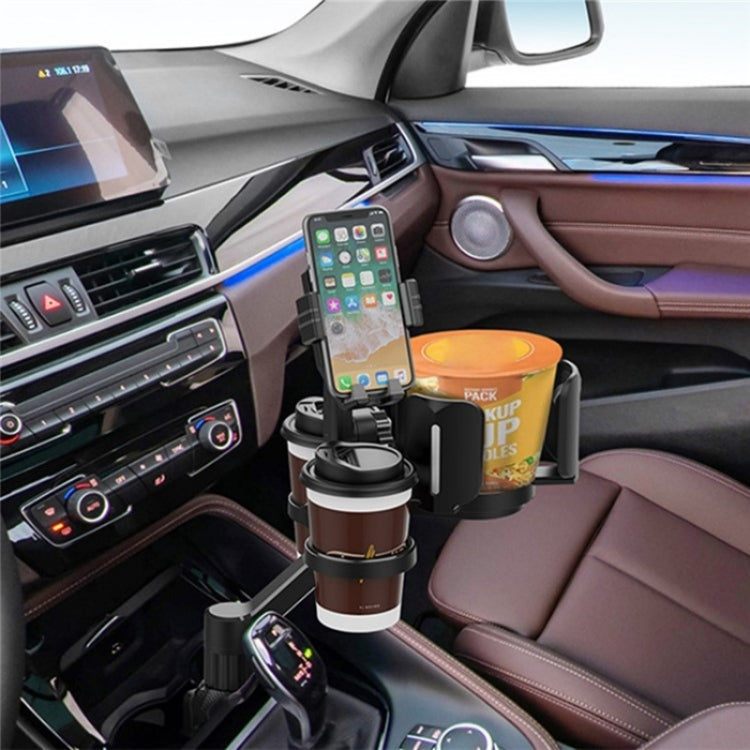 D04 Wth 2 Coffee Cup Car Cup Holder Adjustable Rotating Cell Phone Car Mount Holder(Grey) - Car Drink Holders by PMC TechLife | Online Shopping South Africa | PMC TechLife | Buy Now Pay Later Mobicred