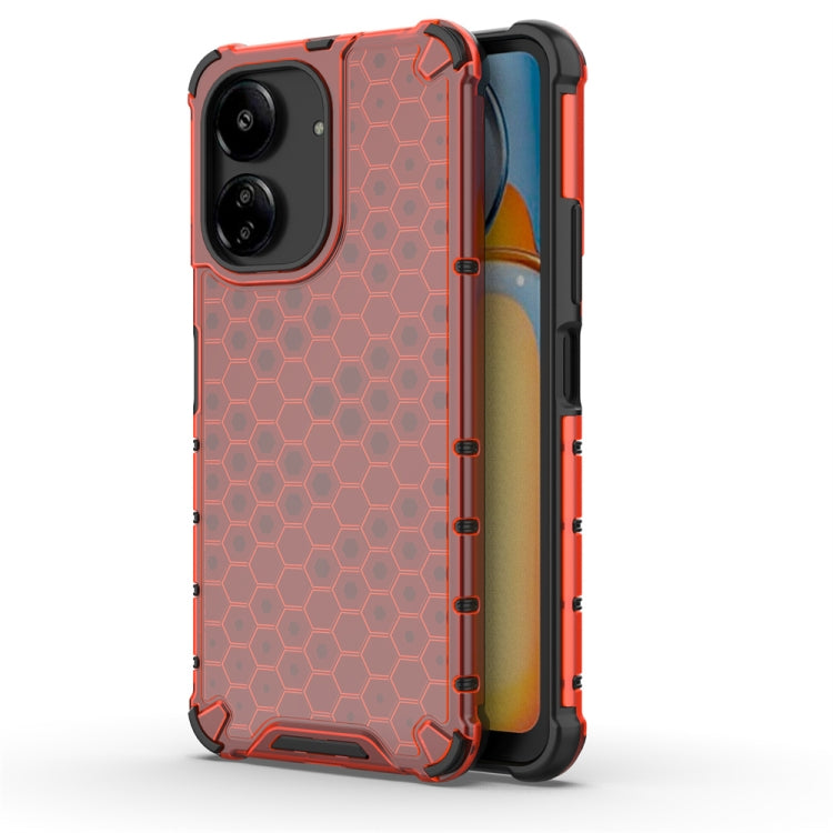 For Redmi 13C 4G Shockproof Honeycomb Phone Case(Red)