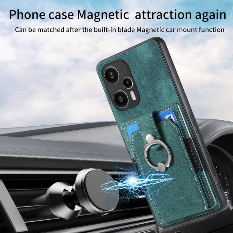 For Xiaomi Poco F5 Retro Skin-feel Ring Card Wallet Phone Case(Green)