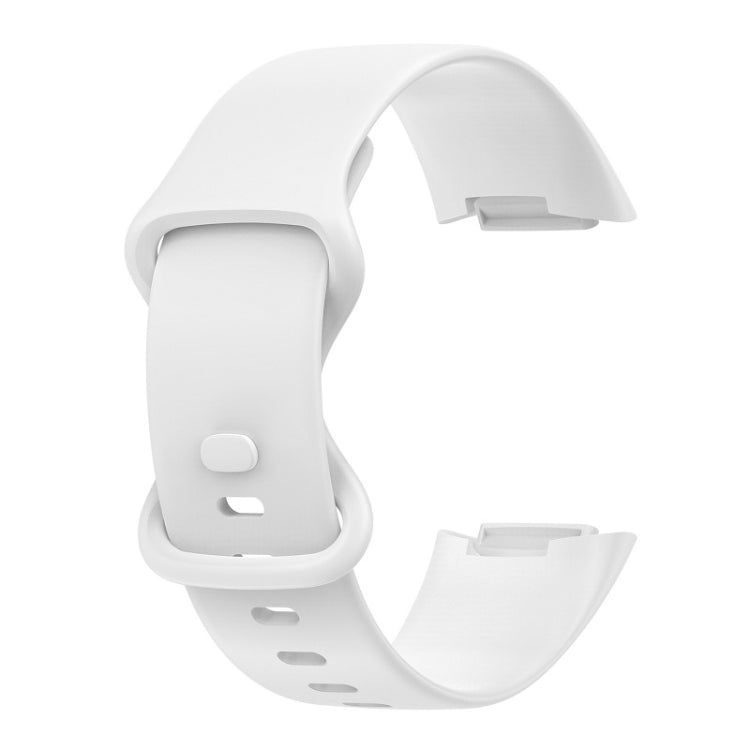 For Fitbit Charge 6 Solid Color Butterfly Buckle Silicone Watch Band, Size:L Size(White)