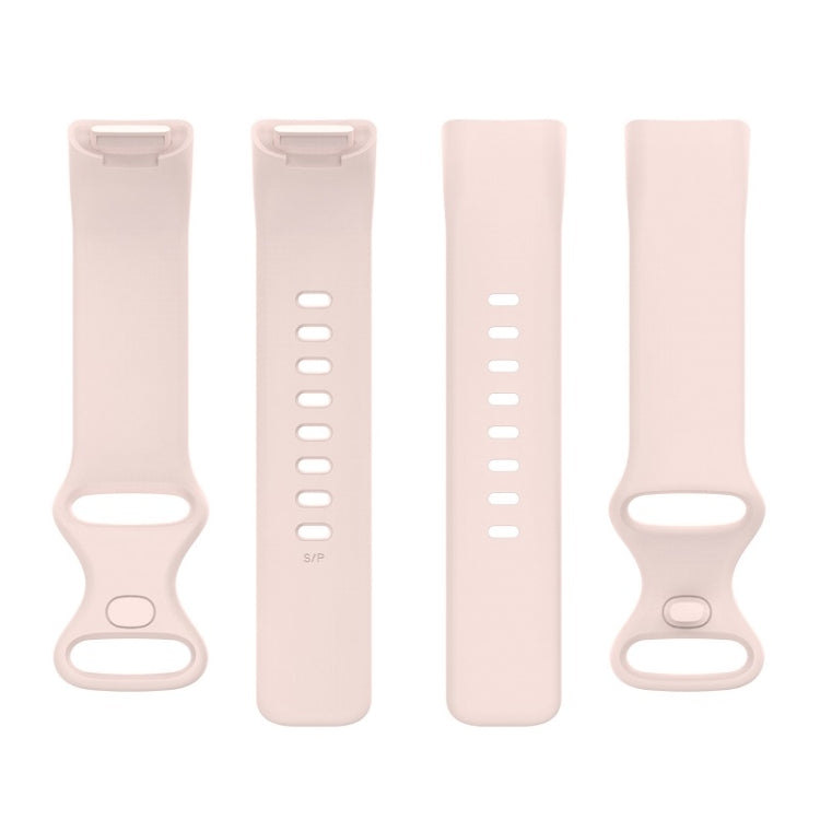 For Fitbit Charge 6 Solid Color Butterfly Buckle Silicone Watch Band, Size:L Size(Light Pink)