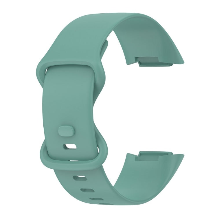 For Fitbit Charge 6 Solid Color Butterfly Buckle Silicone Watch Band, Size:L Size(Pine Green)