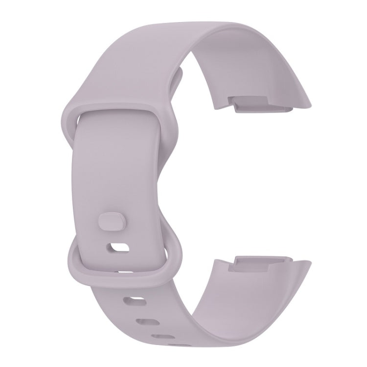 For Fitbit Charge 6 Solid Color Butterfly Buckle Silicone Watch Band, Size:S Size(Light Purple)