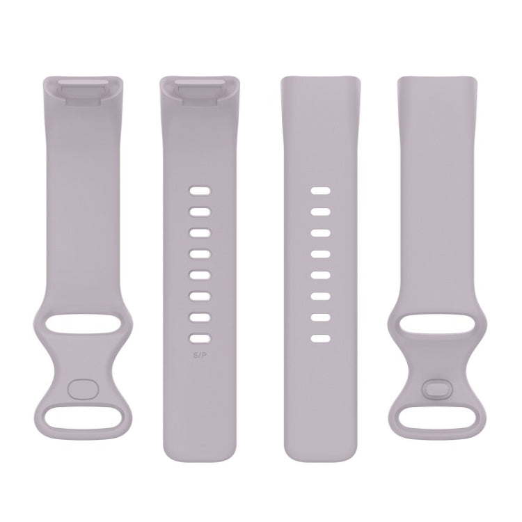 For Fitbit Charge 6 Solid Color Butterfly Buckle Silicone Watch Band, Size:S Size(Light Purple)