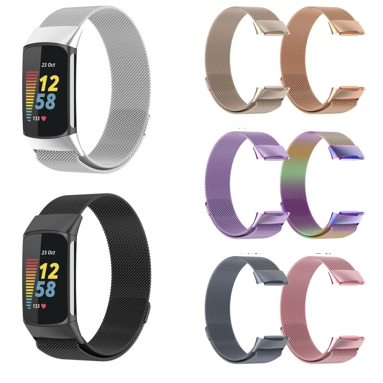 For Fitbit Charge 6 Milan Magnetic Metal Steel Mesh Watch Band(Pink)
