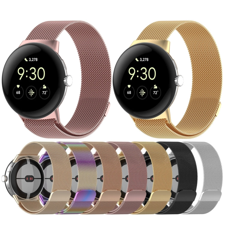 For Google Pixel Watch 2 Milan Magnetic Steel Mesh Watch Band(Rose Gold)